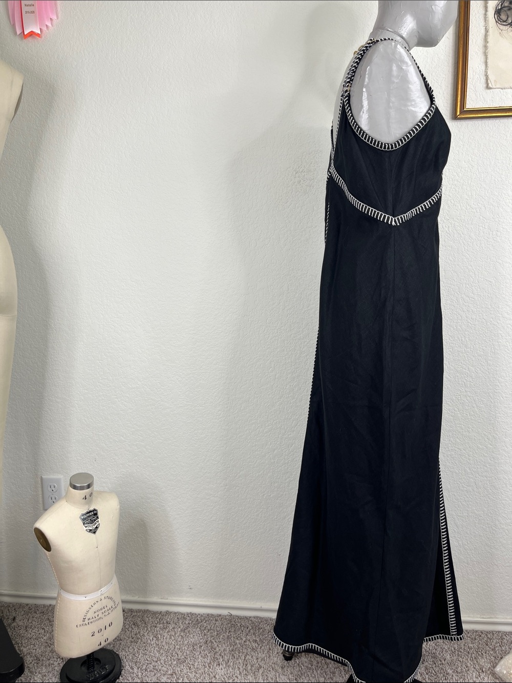 DISSH Bella Maxi Dress Black Stich Contrast V Neck - Picture 5 of 11